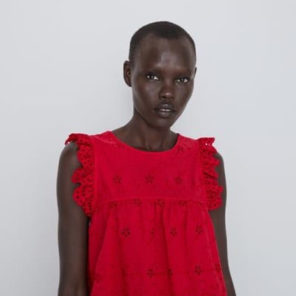 NWT ZARA Open Back Red Sleeveless Top with Lace Details M